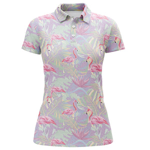 Pink flamingo tropical floral pattern Womens golf polo shirts, floral golf shirt womens NQS5712