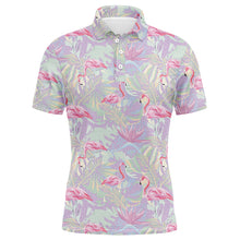 Load image into Gallery viewer, Pink flamingo tropical floral pattern Mens golf polo shirts, floral golf clothing for mens NQS5712