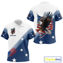 Load image into Gallery viewer, Red, White and Blue American Flag Eagle Custom Kid golf polo shirt, patriotic golf outfit for Kid NQS10104