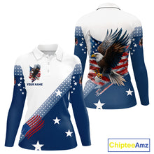 Load image into Gallery viewer, Red, White and Blue American Flag Eagle Custom Women golf polo shirt, patriotic ladies golf outfit NQS10104