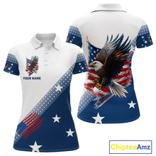Load image into Gallery viewer, Red, White and Blue American Flag Eagle Custom Women golf polo shirt, patriotic ladies golf outfit NQS10104