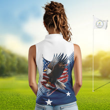 Load image into Gallery viewer, Red, White and Blue American Flag Eagle Custom Women Sleeveless polos, patriotic ladies golf outfit NQS10104