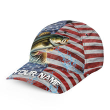 Load image into Gallery viewer, American flag patriot Largemouth Bass Fishing Baseball Angler Hat Cap, Personalized Bass Fishing Gifts NQS5933