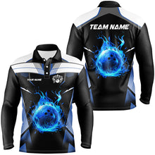 Load image into Gallery viewer, Black and white blue flame bowling ball Team league jerseys custom Men Bowling Shirts, bowling gifts NQS8230