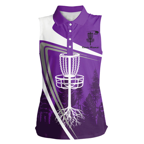 Womens sleeveless polo shirt custom name purple disc golf basket, personalized disc golf shirts NQS8681