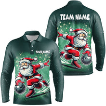 Load image into Gallery viewer, Funny Green Santa Bowling polo, quarter zip shirt for men Custom bowling uniforms Christmas jerseys NQS8685