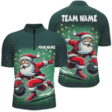 Load image into Gallery viewer, Funny Green Santa Bowling polo, quarter zip shirt for men Custom bowling uniforms Christmas jerseys NQS8685