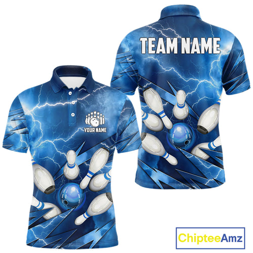 Blue Lightning Thunder Bowling Shirts For Men Custom Bowling Team League Jersey, Gift For Bowlers NQS10860