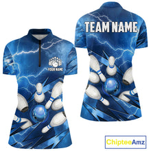 Load image into Gallery viewer, Blue Lightning Thunder Bowling Shirts For Women Custom Bowling Team League Jersey, Gift For Bowlers NQS10860