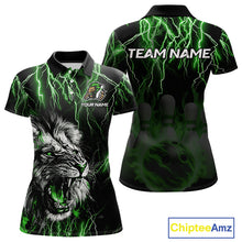 Load image into Gallery viewer, Black and Green Lightning Thunder Lion Bowling Shirt For Women Custom Lion Bowling Team Jerseys NQS11044