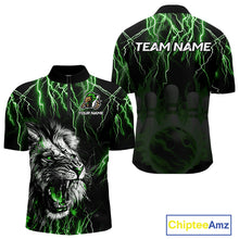 Load image into Gallery viewer, Black and Green Lightning Thunder Lion Bowling Shirt For Men Custom Lion Bowling Team Jerseys NQS11044