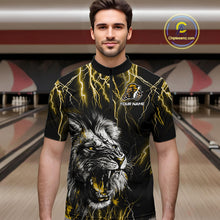 Load image into Gallery viewer, Black and Yellow Lightning Thunder Lion Bowling Shirt For Men Custom Lion Bowling Team Jerseys NQS11045