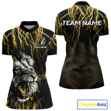 Load image into Gallery viewer, Black and Yellow Lightning Thunder Lion Bowling Shirt For Women Custom Lion Bowling Team Jerseys NQS11045