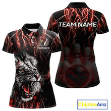Load image into Gallery viewer, Black and Red Lightning Thunder Lion Bowling Shirt For Women Custom Lion Bowling Team Jerseys NQS11046