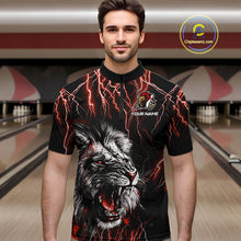 Load image into Gallery viewer, Black and Red Lightning Thunder Lion Bowling Shirt For Men Custom Lion Bowling Team Jerseys NQS11046