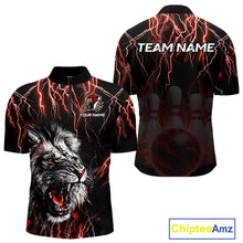 Load image into Gallery viewer, Black and Red Lightning Thunder Lion Bowling Shirt For Men Custom Lion Bowling Team Jerseys NQS11046