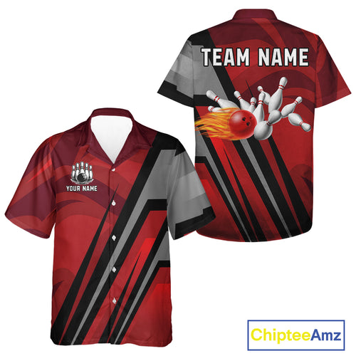 Red Camo Flame Bowling Button up Shirt Custom Team Bowling hawaiian Jerseys bowling outfits NQS11048