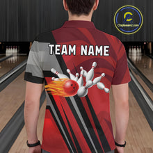 Load image into Gallery viewer, Red Camo Flame Bowling Polo, Quarter Zip Shirts For Men Custom Team Jerseys bowling outfits for men NQS11048
