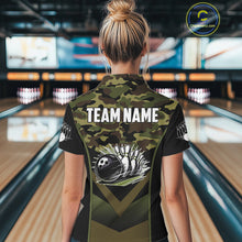 Load image into Gallery viewer, Black green camo Womens polo, quarter Zip bowling shirts Custom bowling team league jerseys NQS11050