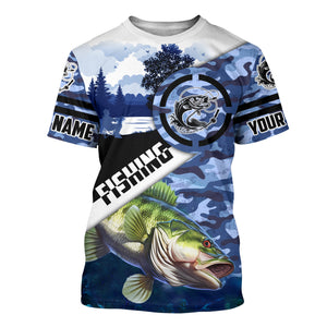 Largemouth Bass fishing blue camouflage fishing clothing Custom performance fishing shirt NQS2616