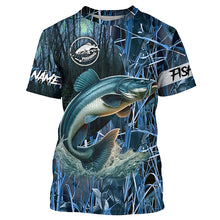 Load image into Gallery viewer, Catfish fishing blue camouflage fishing clothing Custom UV protection performance fishing shirt NQS2614