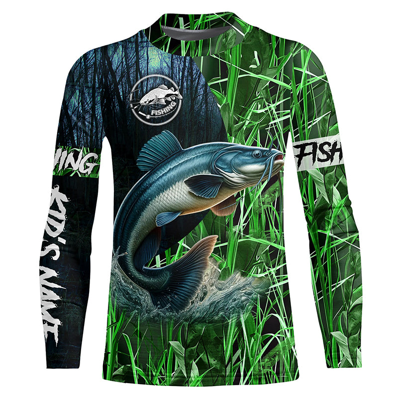 Catfish fishing green camouflage fishing clothing Custom UV protection performance fishing shirt NQS2615
