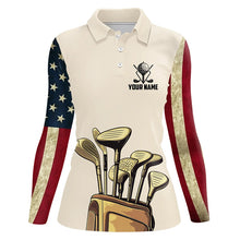 Load image into Gallery viewer, Vintage American Flag Womens Golf Polo Shirts custom patriotic golf shirt for ladies NQS9161