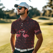 Load image into Gallery viewer, Funny Flamingo red heart pattern Mens golf polo shirts custom Valentine golf tops gifts for him NQS9366