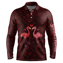 Load image into Gallery viewer, Funny Flamingo red heart pattern Mens golf polo shirts custom Valentine golf tops gifts for him NQS9366