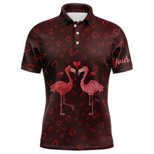 Load image into Gallery viewer, Funny Flamingo red heart pattern matching golf shirt for couple custom his and her Valentine golf tops NQS9366