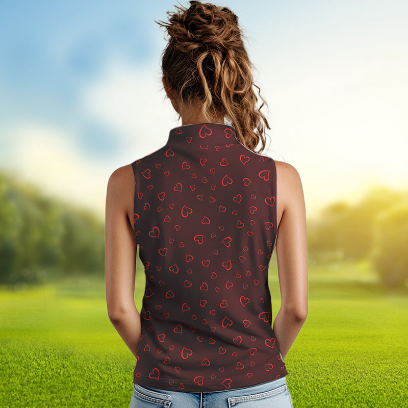 Funny Flamingo red heart pattern Women sleeveless polo shirt custom Valentine golf tops gifts for her NQS9366