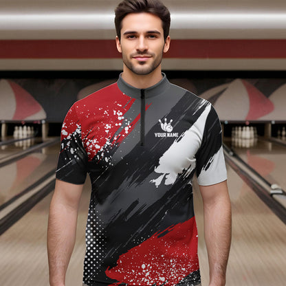 Grunge pattern Bowling Team Polo, 1/4 Zip Shirt For Men Custom Bowling jersey Uniform Bowler Outfits NQS9370