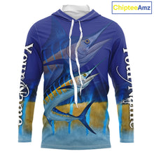 Load image into Gallery viewer, Personalized Marlin fishing scales blue sun protection fishing shirts, Custom Marlin fishing jerseys NQS11436