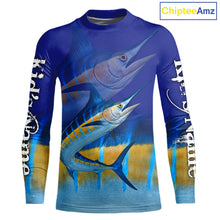 Load image into Gallery viewer, Personalized Marlin fishing scales blue sun protection fishing shirts, Custom Marlin fishing jerseys NQS11436