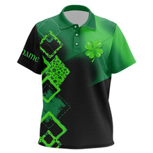 Load image into Gallery viewer, Kid Golf Polo Shirt custom name green clover St Patrick day golf shirts, golfing gifts | Black NQS9514