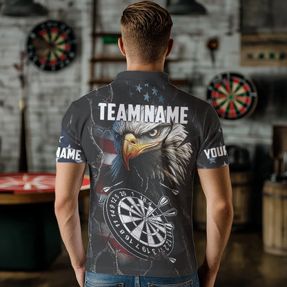 Personalized Eagle American flag Dart Polo, Quarter Zip Shirt for Men Custom Patriotic Darts Jersey NQS9521