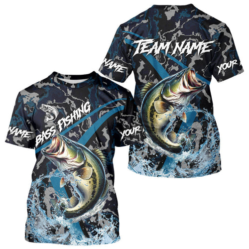 Custom Largemouth Bass Fishing Camo Long Sleeve Fishing Shirts, Personalized Bass Fishing Team Jerseys NQS9677