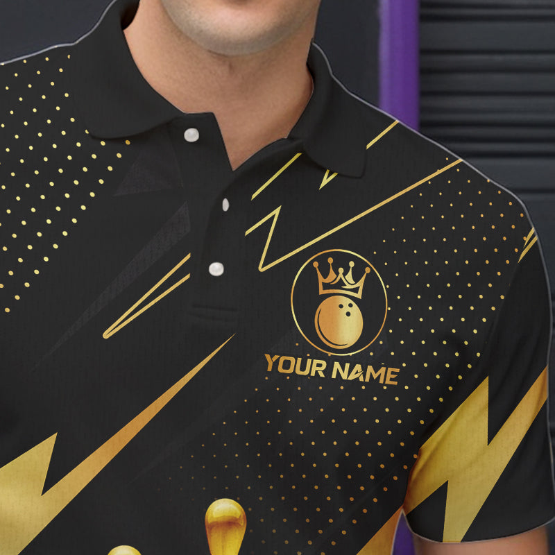 Custom Black and Gold Bowling Polo, Quarter Zip Shirts for Men, Team Bowling League Jersey NQS9682