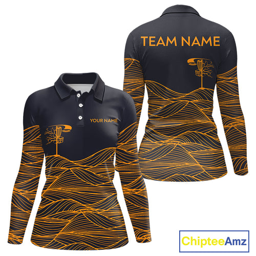 Black and Orange Disc Golf basket Disc golf polo shirts for women Custom team disc golf outfit NQS9959