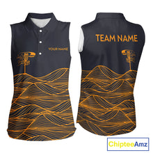 Load image into Gallery viewer, Black and Orange Disc Golf basket Disc golf sleeveless polo shirts Custom team disc golf outfit NQS9959