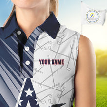Load image into Gallery viewer, Personalized Red, White and Blue American Flag Star Golf Camo sleeveless polo shirts, unique golf gift NQS9960