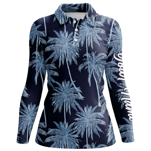 Blue Tropical palm trees pattern Womens golf polo shirts custom team golf shirt womens NQS5726