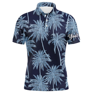 Blue Tropical palm trees pattern Mens golf polo shirts custom team golf shirt mens NQS5726