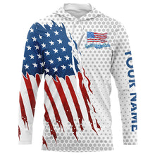 Load image into Gallery viewer, American Flag Fishing patriotic Custom name UV protection long sleeve fishing Shirts for men, women NQS8038