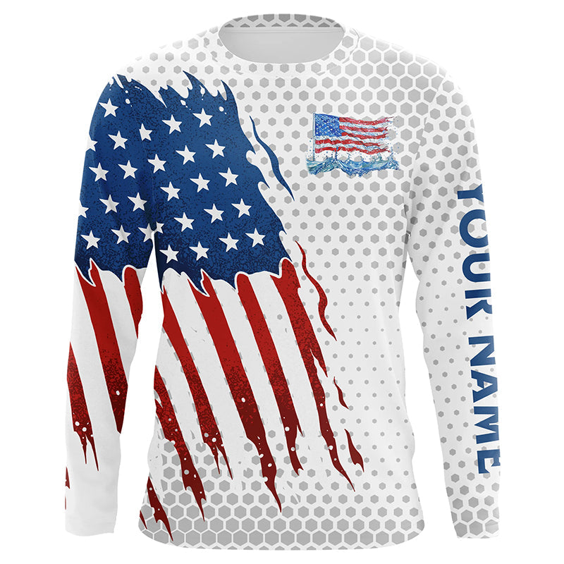 American Flag Fishing patriotic Custom name UV protection long sleeve fishing Shirts for men, women NQS8038