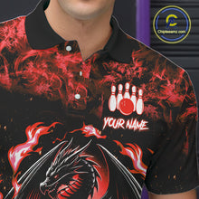 Load image into Gallery viewer, Black and Red Flame Dragon bowling shirts for Men Custom Bowling Team Jersey, gift for Bowler NQS10245