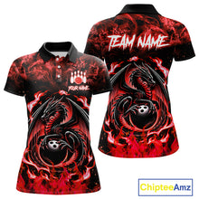Load image into Gallery viewer, Black and Red Flame Dragon bowling shirts for Women Custom Bowling Team Jersey, gift for Bowler NQS10245
