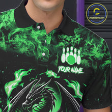 Load image into Gallery viewer, Black and Green Flame Dragon bowling shirts for Men Custom Bowling Team Jersey, gift for Bowler NQS10246