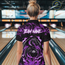 Load image into Gallery viewer, Black and Purple Flame Dragon bowling shirts for Women Custom Bowling Team Jersey, gift for Bowler NQS10247