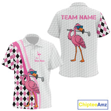 Load image into Gallery viewer, Funny Kid golf polo shirt custom pink and black argyle pattern flamingo white golf shirts NQS10252